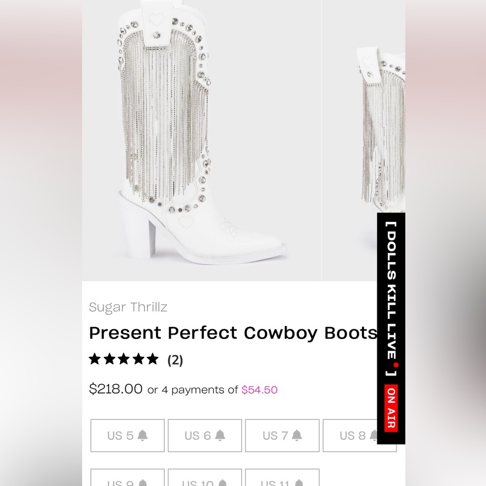 Dolls Kill White Rhinestone Cowboy Boots